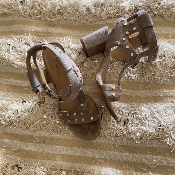 Studded suede block heel by Saks Fifth Ave - Picture 3 of 4